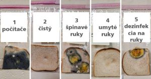 5 plátkov chleba, použité rôzne úrovne zašpinenia